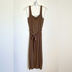 LIKE NEW - Size Medium - Ribbed Brown Square Neck Bodycon Midi Dress